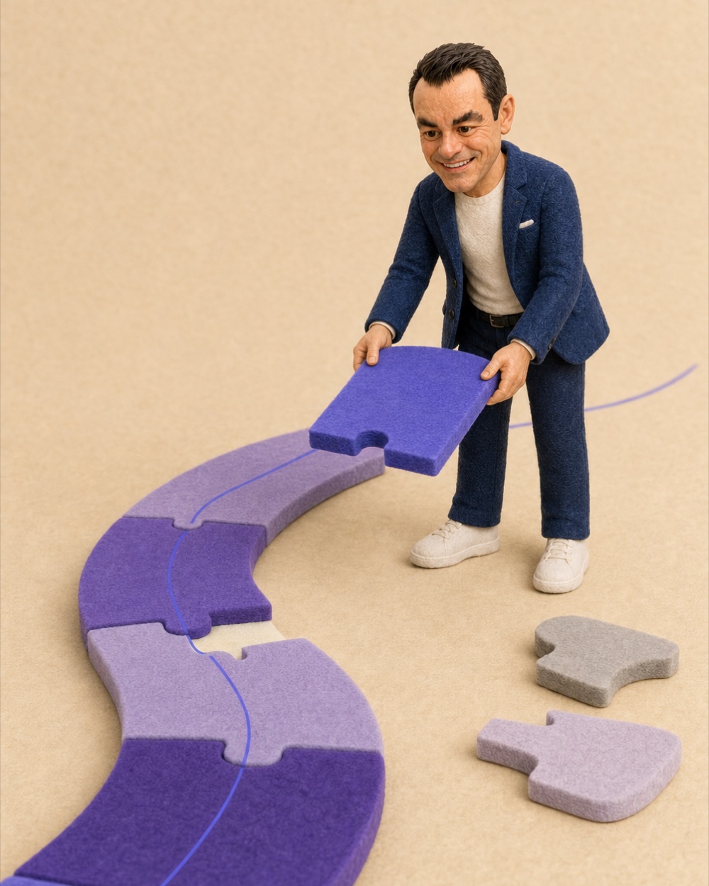 Mini-Mikon setzt ein violettes Wegstück ein